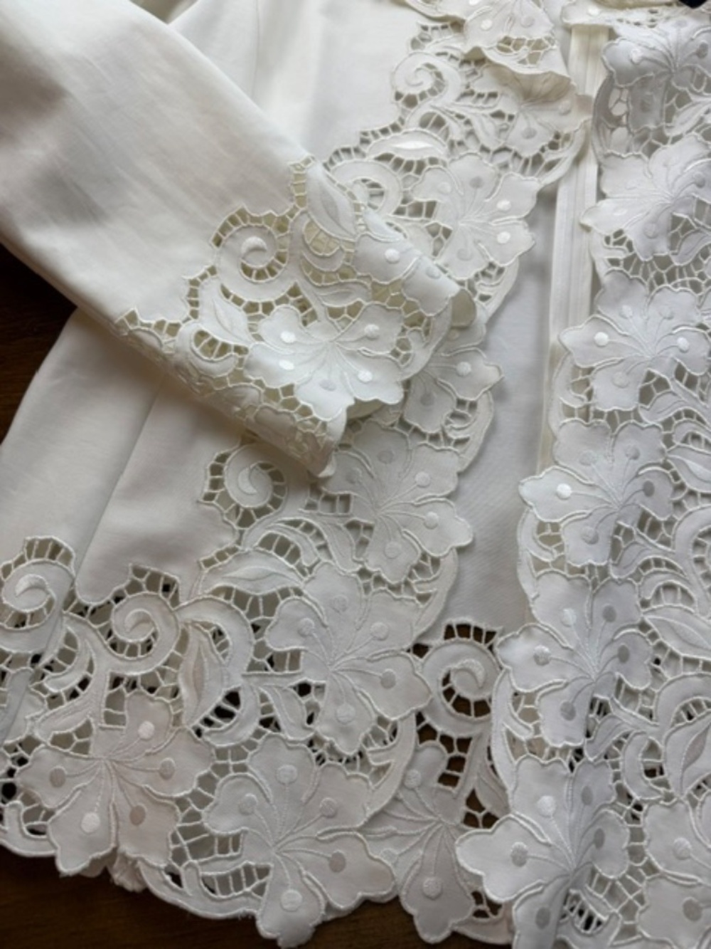 Ellen Tracy White Lace Like Cutout Blazer Jacket Cottagecore Romantic Women's 12 - Picture 5 of 8